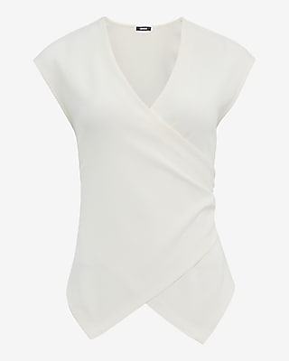 Crepe V-Neck Short Sleeve Surplice Top