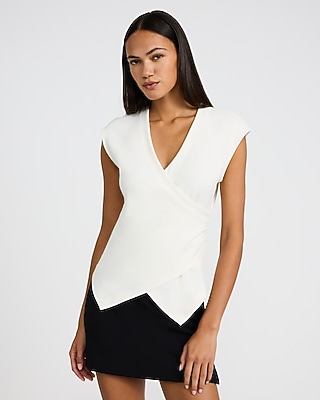 Crepe V-Neck Short Sleeve Surplice Top