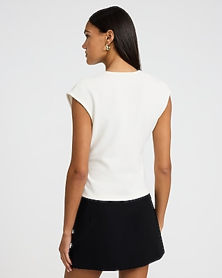 Crepe V-Neck Short Sleeve Surplice Top