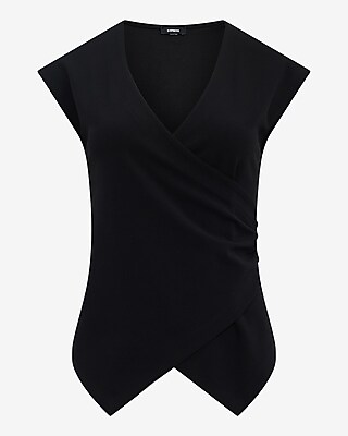 Studio Stretch Crepe V-Neck Short Sleeve Surplice Top