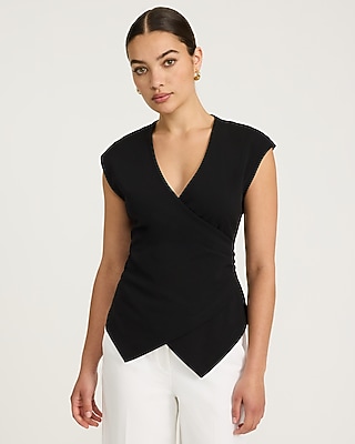 Studio Stretch Crepe V-Neck Short Sleeve Surplice Top