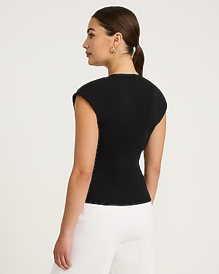 Studio Stretch Crepe V-Neck Short Sleeve Surplice Top