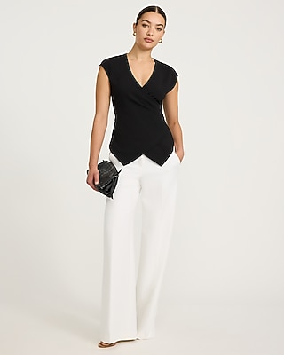 Studio Stretch Crepe V-Neck Short Sleeve Surplice Top