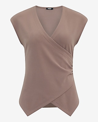 Studio Stretch Crepe V-Neck Short Sleeve Surplice Top