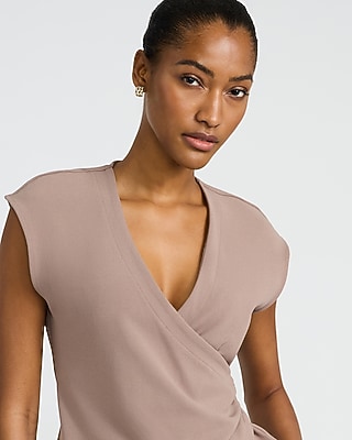 Studio Stretch Crepe V-Neck Short Sleeve Surplice Top