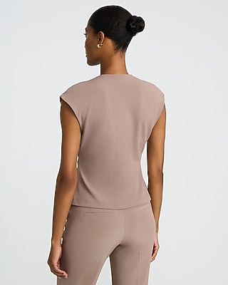 Studio Stretch Crepe V-Neck Short Sleeve Surplice Top