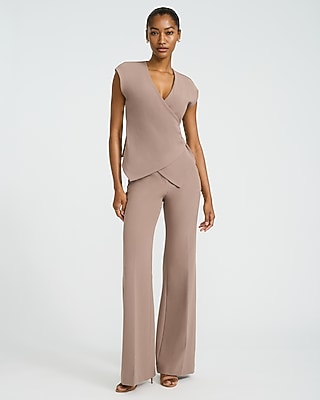 Studio Stretch Crepe V-Neck Short Sleeve Surplice Top