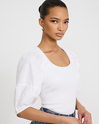 Ribbed Scoop Neck Puff Sleeve Bodysuit in Stretch Cotton - thumbnail 10