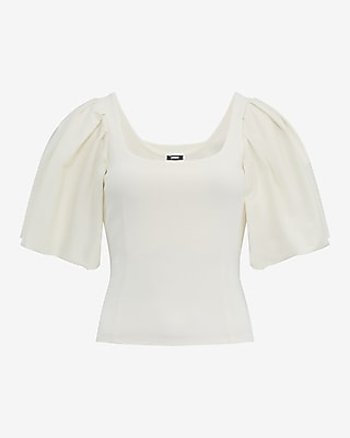 Studio Stretch Crepe Scoop Neck Puff Sleeve Top