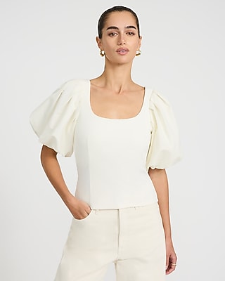 Studio Stretch Crepe Scoop Neck Puff Sleeve Top