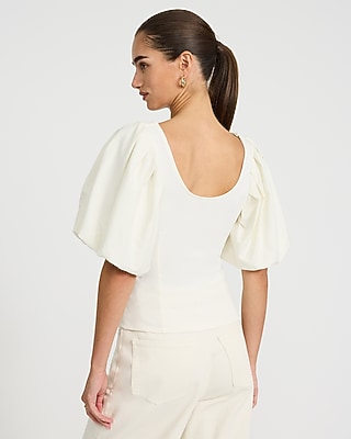 Studio Stretch Crepe Scoop Neck Puff Sleeve Top