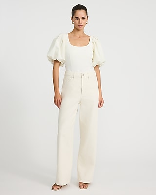 Studio Stretch Crepe Scoop Neck Puff Sleeve Top