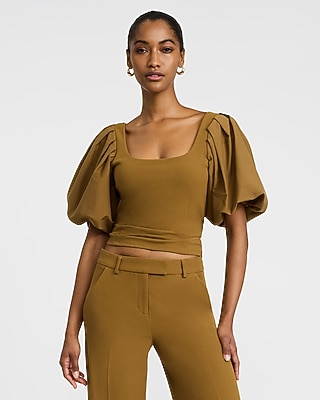 Puff Sleeve Button Front Top | Express