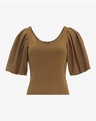 Studio Stretch Crepe Scoop Neck Puff Sleeve Top