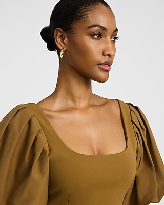 Studio Stretch Crepe Scoop Neck Puff Sleeve Top