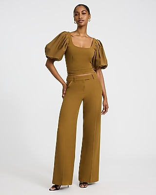 Studio Stretch Crepe Scoop Neck Puff Sleeve Top