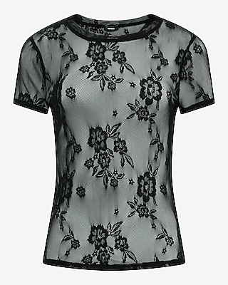 Sheer Lace Crew Neck Short Sleeve Tee