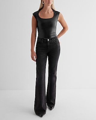 Body Contour Faux Leather Scoop Neck Cap Sleeve Bodysuit