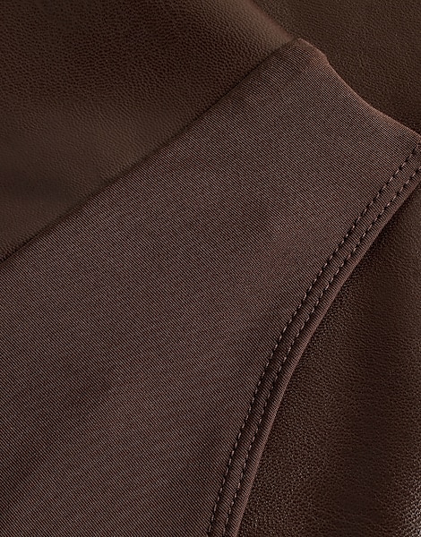 Express Body Contour Faux Leather V-Neck Long Sleeve Bodysuit