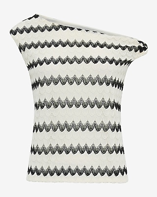 Crochet Striped Twist Strap One Shoulder Top