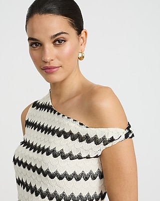 Crochet Striped Twist Strap One Shoulder Top
