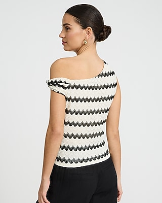 Crochet Striped Twist Strap One Shoulder Top