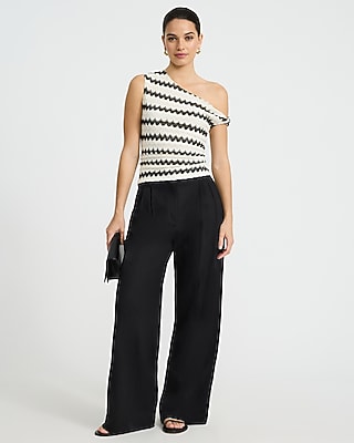 Crochet Striped Twist Strap One Shoulder Top