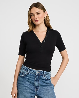 Fitted Ribbed Off The Shoulder Overlay Top | Express