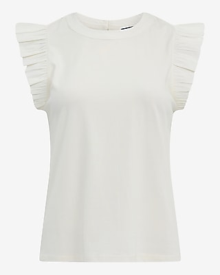 Mixed Media Crew Neck Flutter Sleeve Tee