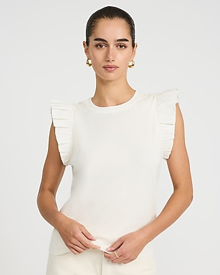 Mixed Media Crew Neck Flutter Sleeve Tee