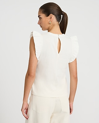 Mixed Media Crew Neck Flutter Sleeve Tee