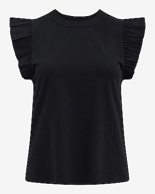 Mixed Media Crew Neck Flutter Sleeve Tee - thumbnail 9
