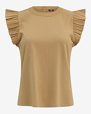 Mixed Media Crew Neck Flutter Sleeve Tee