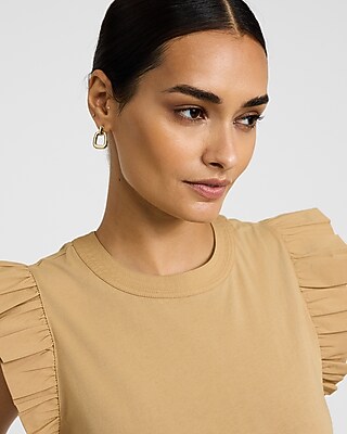 Mixed Media Crew Neck Flutter Sleeve Tee