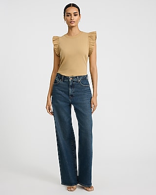 Mixed Media Crew Neck Flutter Sleeve Tee