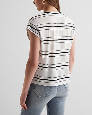 Skimming Striped V-Neck Short Sleeve Tee