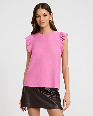 Crew Neck Ruffle Sleeve Tee - thumbnail 5