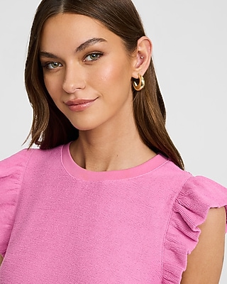 Crew Neck Ruffle Sleeve Tee - thumbnail 6