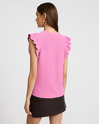 Crew Neck Ruffle Sleeve Tee - thumbnail 7