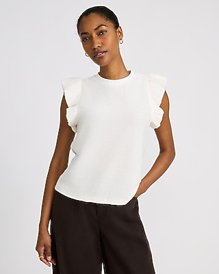 Crew Neck Ruffle Sleeve Tee