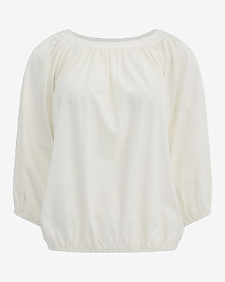 Cotton Crew Neck Elbow Sleeve Bubble Top