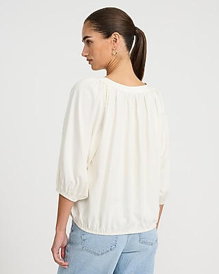 Cotton Crew Neck Elbow Sleeve Bubble Top