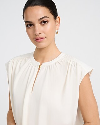 Crew Neck Cap Sleeve Novelty Button Keyhole Top