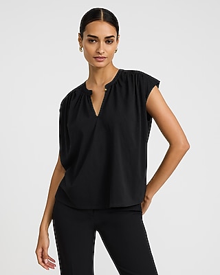 Crew Neck Cap Sleeve Novelty Button Keyhole Top | Express