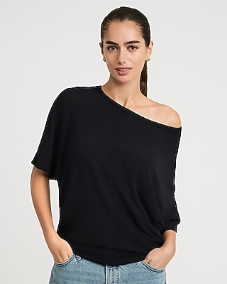 Crepe Off The Shoulder Short Sleeve Sweater
