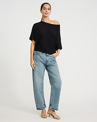 Crepe Off The Shoulder Short Sleeve Sweater