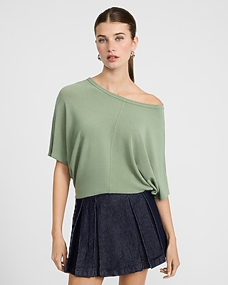 Crepe Off The Shoulder Short Sleeve Sweater