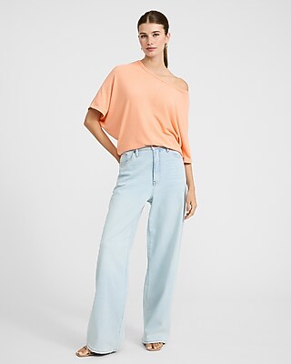 Crepe Off The Shoulder Short Sleeve Sweater