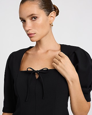 Bow Front Puff Sleeve Top Studio Stretch Crepe