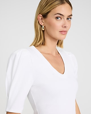 Ribbed Pleated Puff Sleeve Tee